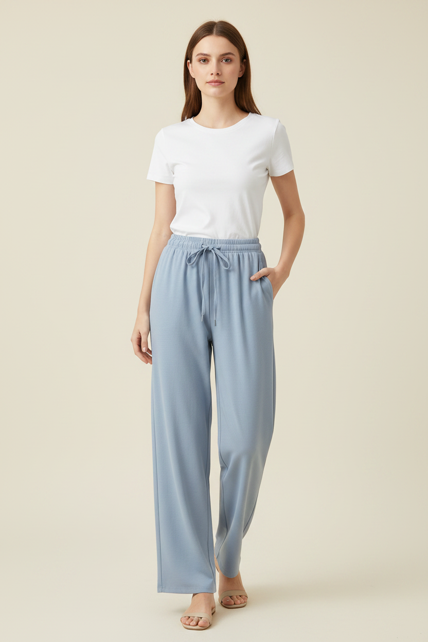 Relaxed Straight -Leg Cotton Blend Drawstring Trousers 27022
