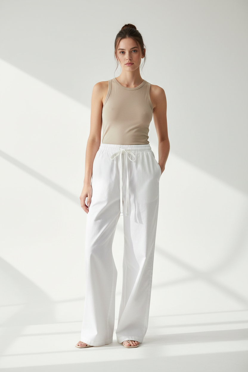 Relaxed Straight -Leg Cotton Blend Drawstring Trousers 27022