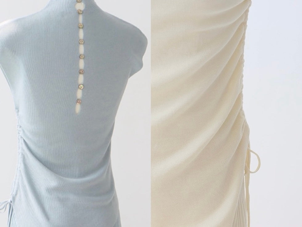 Mock Neck Ruched Knit Top