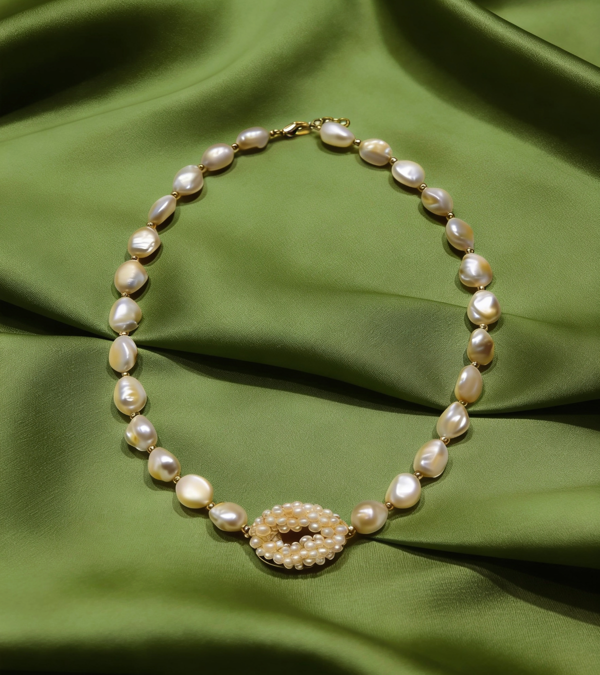 Baroque Pearl Necklace — Seed Pearl Cluster Centrepiece