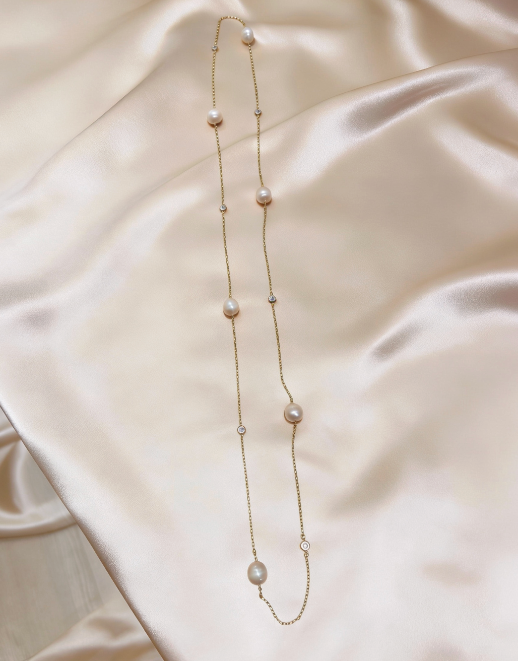 Baroque Pearl & Crystal Station Long Loop Necklace