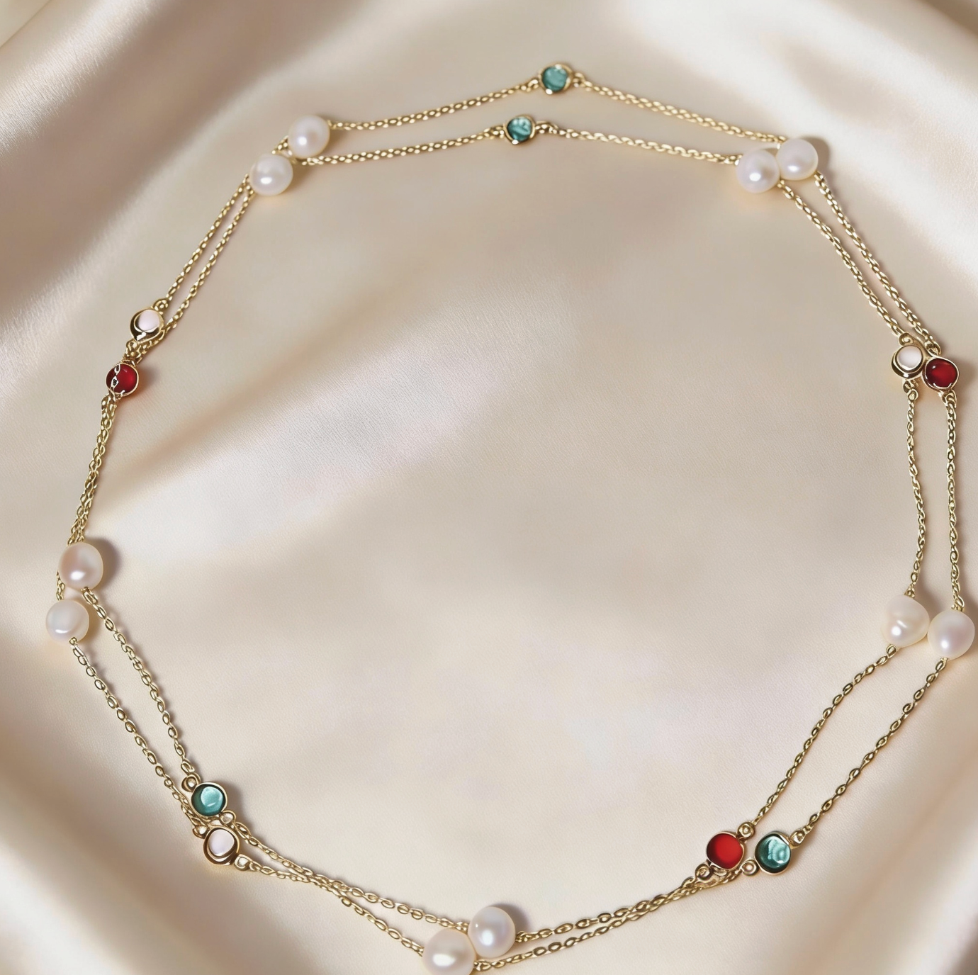 Freshwater Pearl Multi-Stone Gold Chain Necklace
