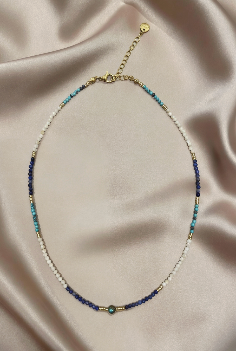 Lapis, Turquoise & White Stone Colour-Block Necklace