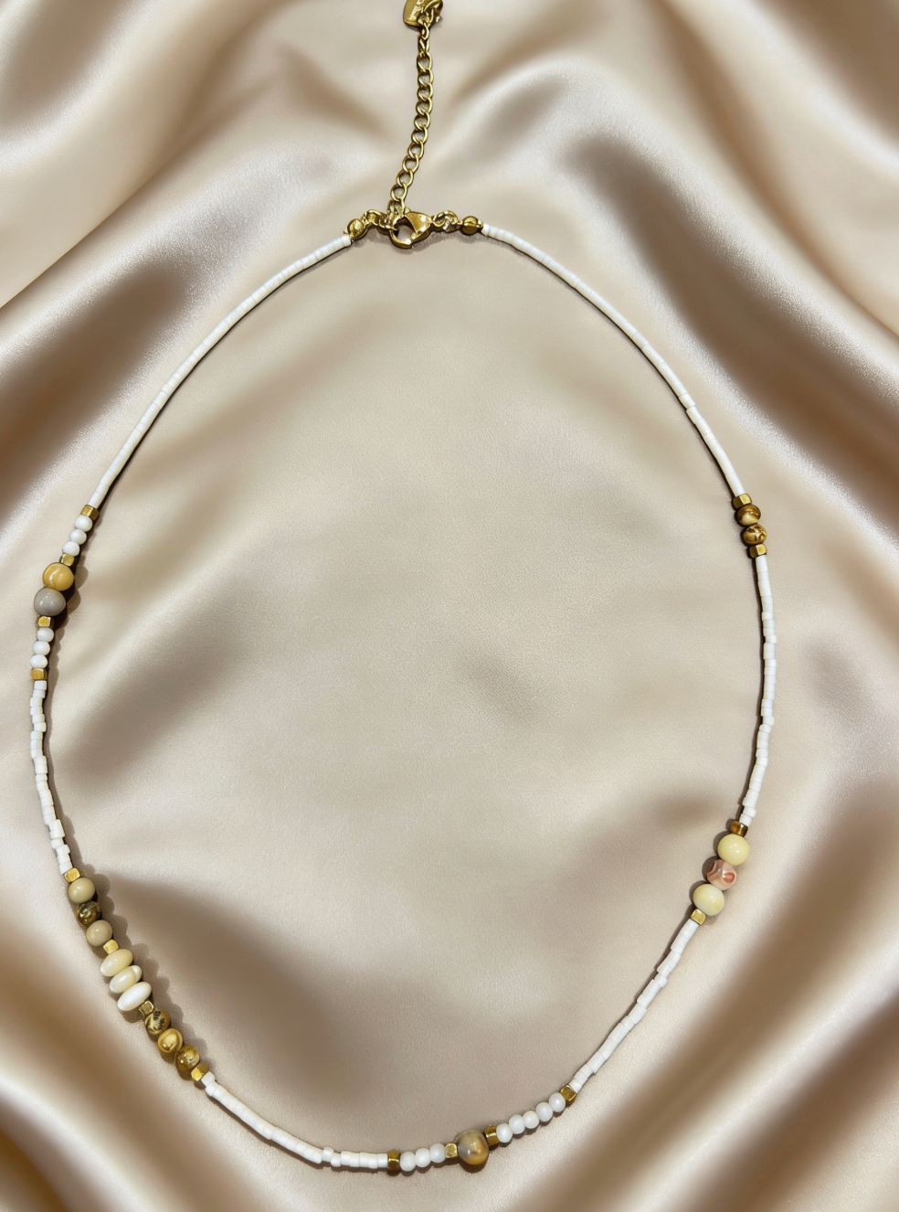 White Tube Bead & Mixed Natural Stone Necklace