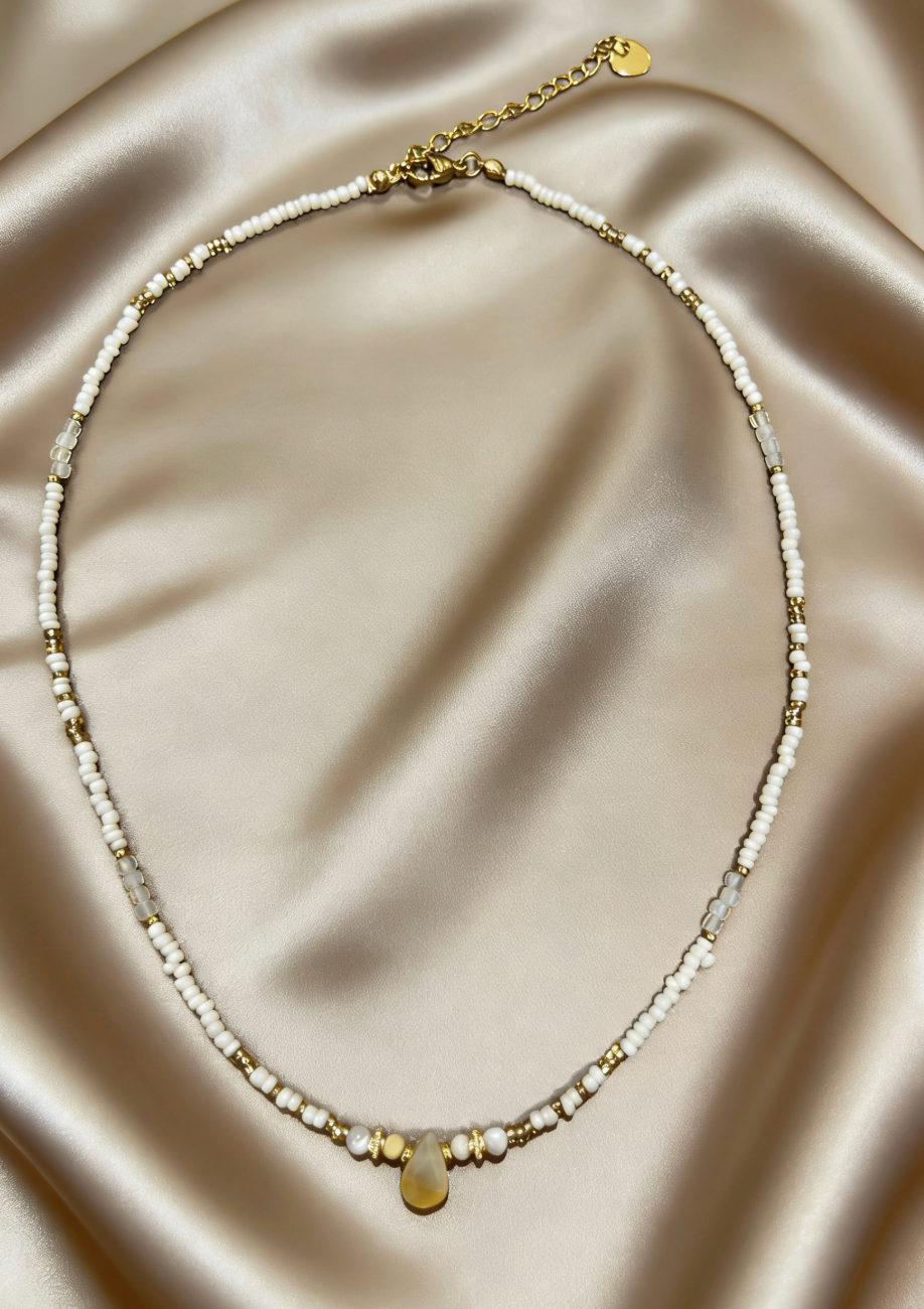 Ivory Teardrop Stone Beaded Necklace