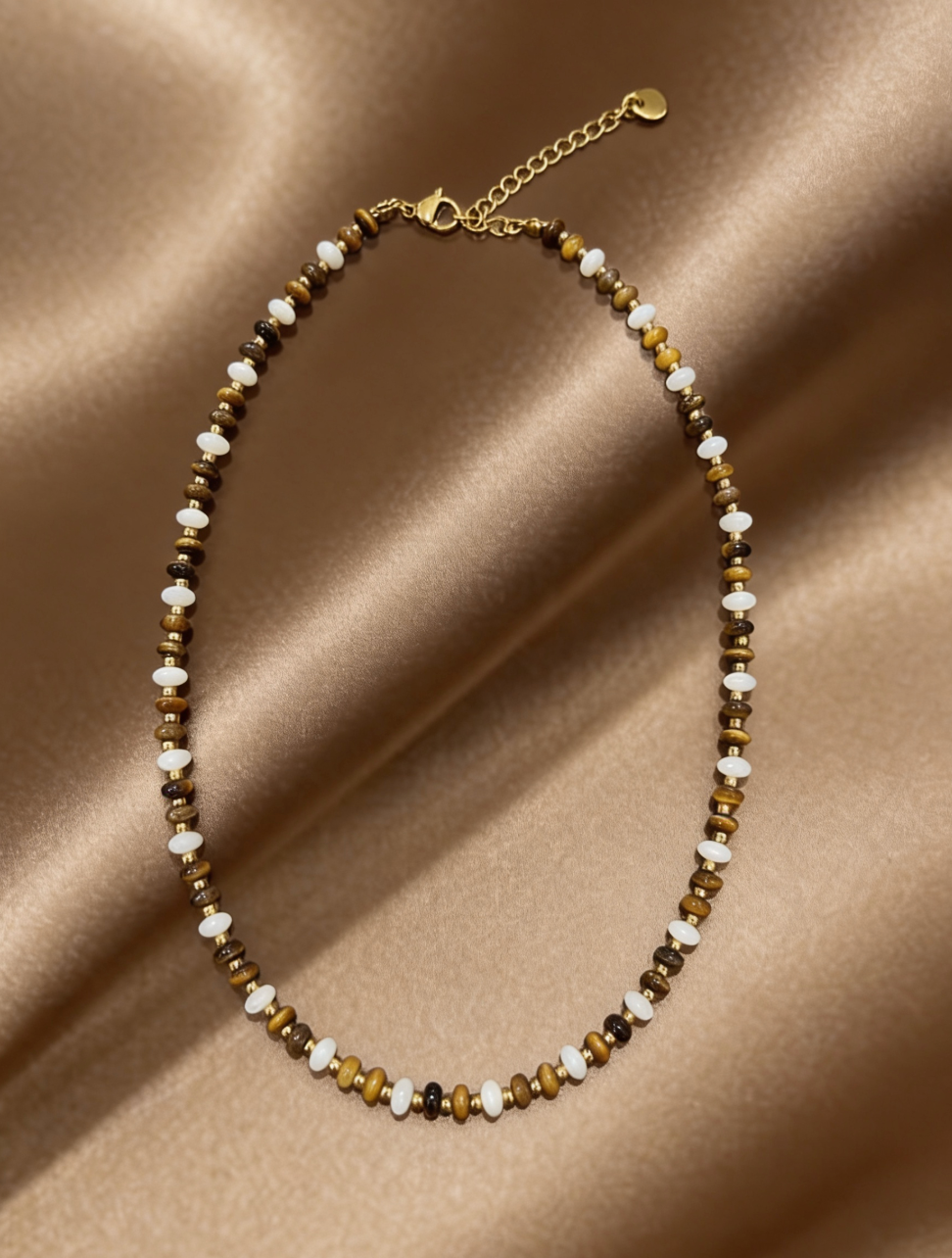 Tiger Eye & Mother of Pearl Disc Beaded Necklace