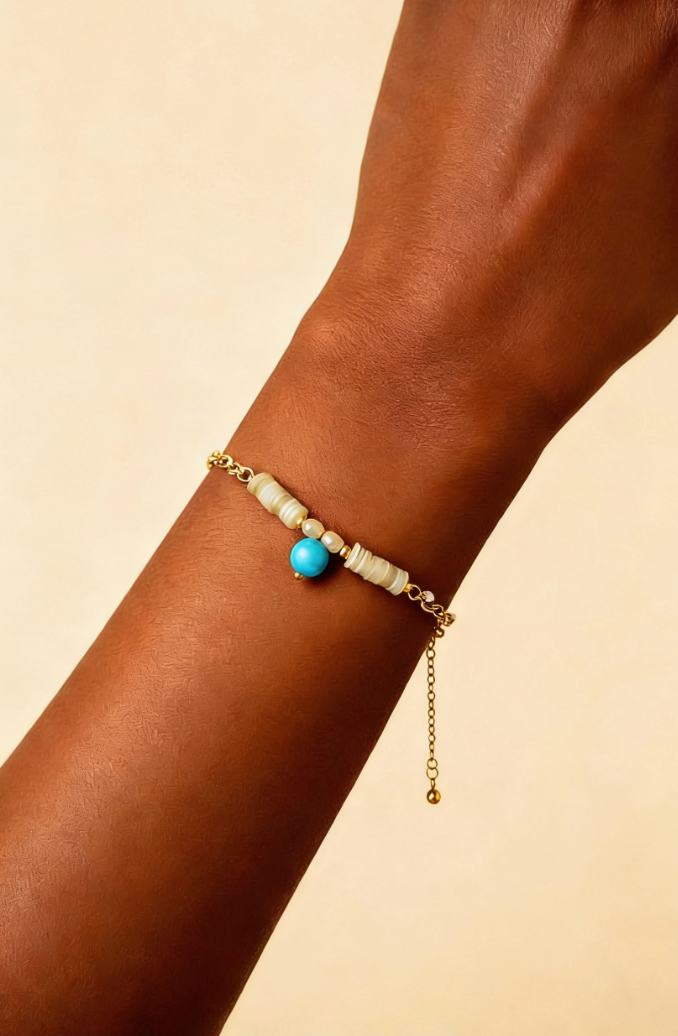 Moonstone Heishi & Turquoise Ball Chain Bracelet / Anklet