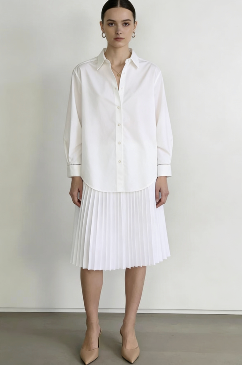 Classic Pleat Below-Knee A-Line Skirt