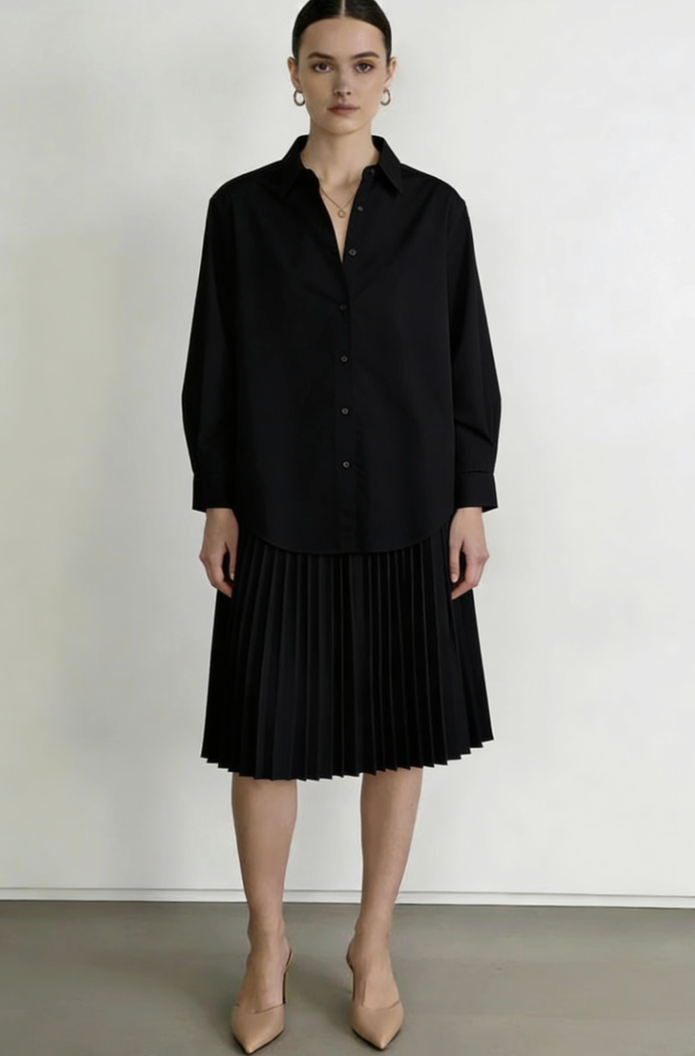 Classic Pleat Below-Knee A-Line Skirt