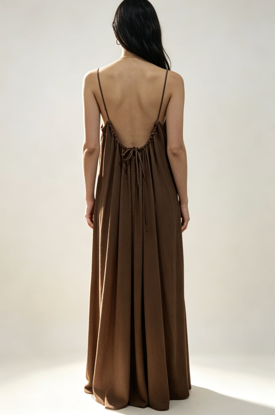 Drawstring Gathered Maxi Dress