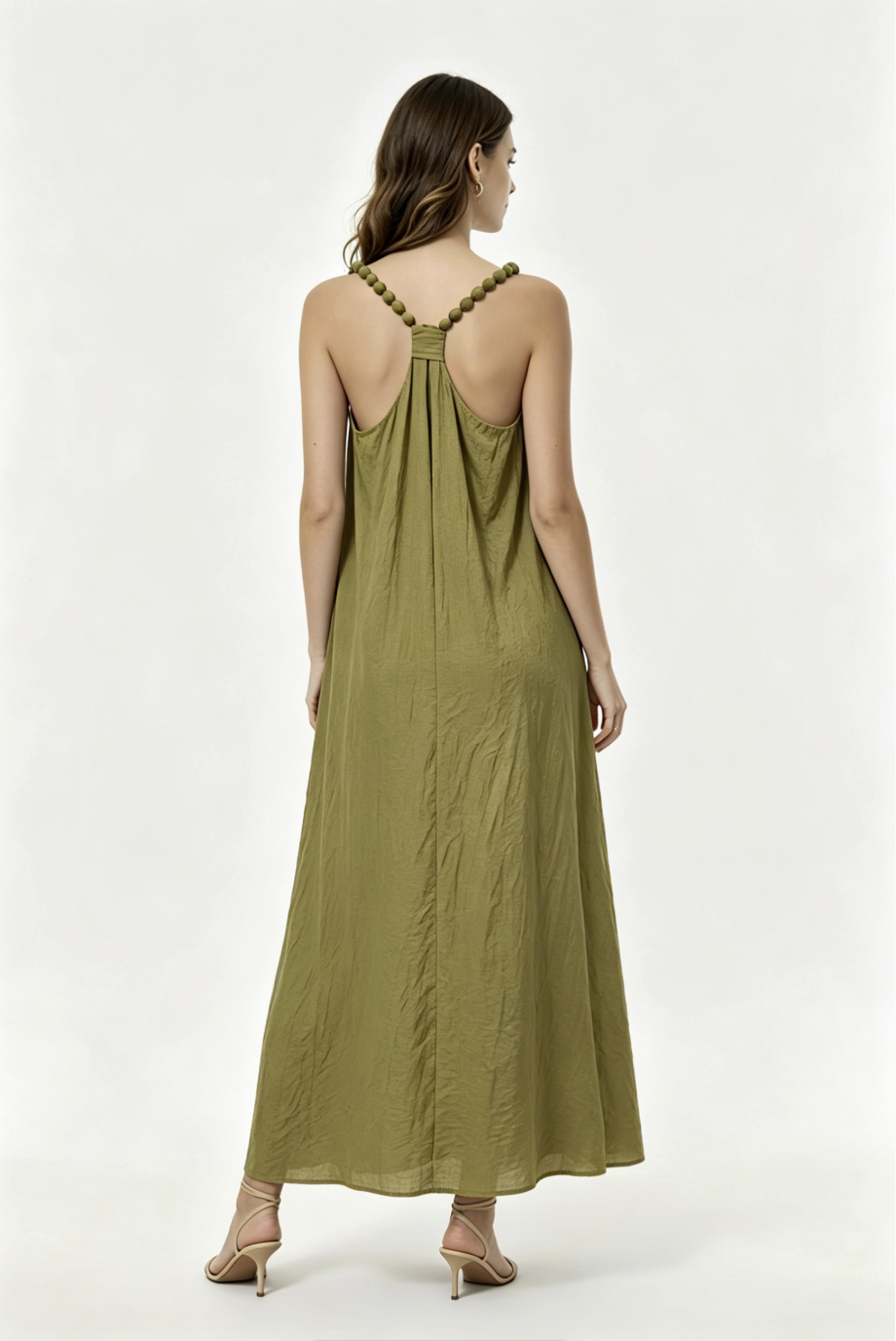 Beaded Strap Crinkle Cotton Maxi Dress