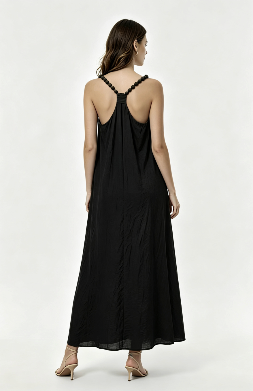 Beaded Strap Crinkle Cotton Maxi Dress