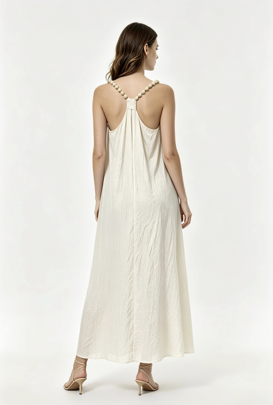 Beaded Strap Crinkle Cotton Maxi Dress
