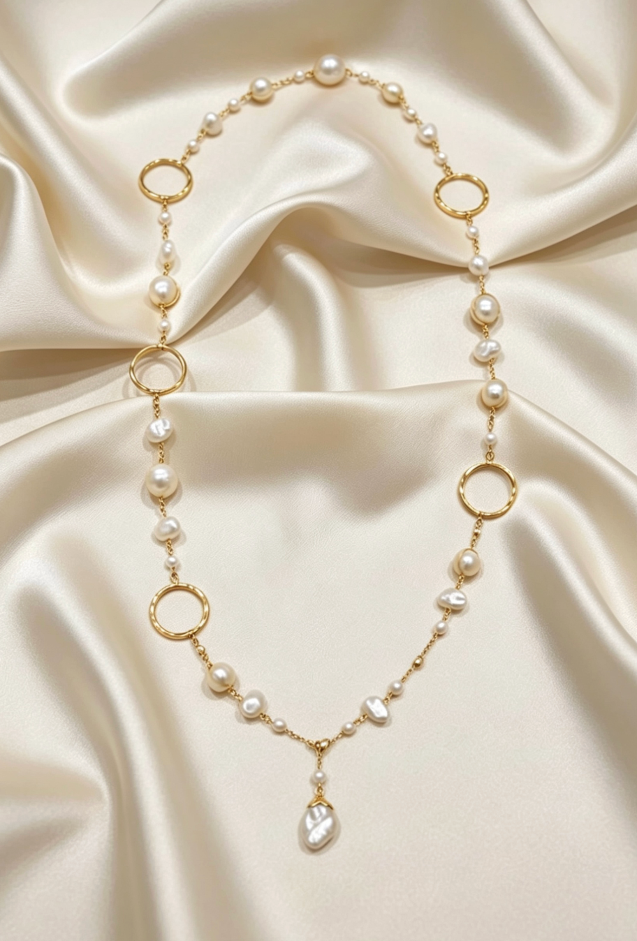 Baroque Pearl & Gold Circle  Necklace