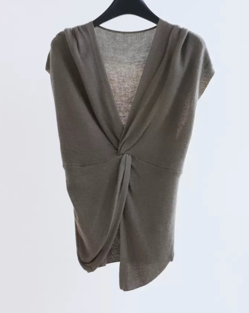 Deep V Twist Knot Knit Top