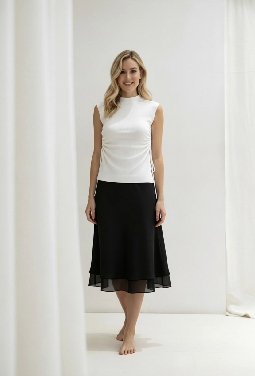 Polka Dot Satin Midi Skirt