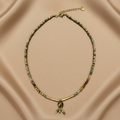 African Turquoise & Smoky Topaz Gold Bar Necklace — Flat Lay