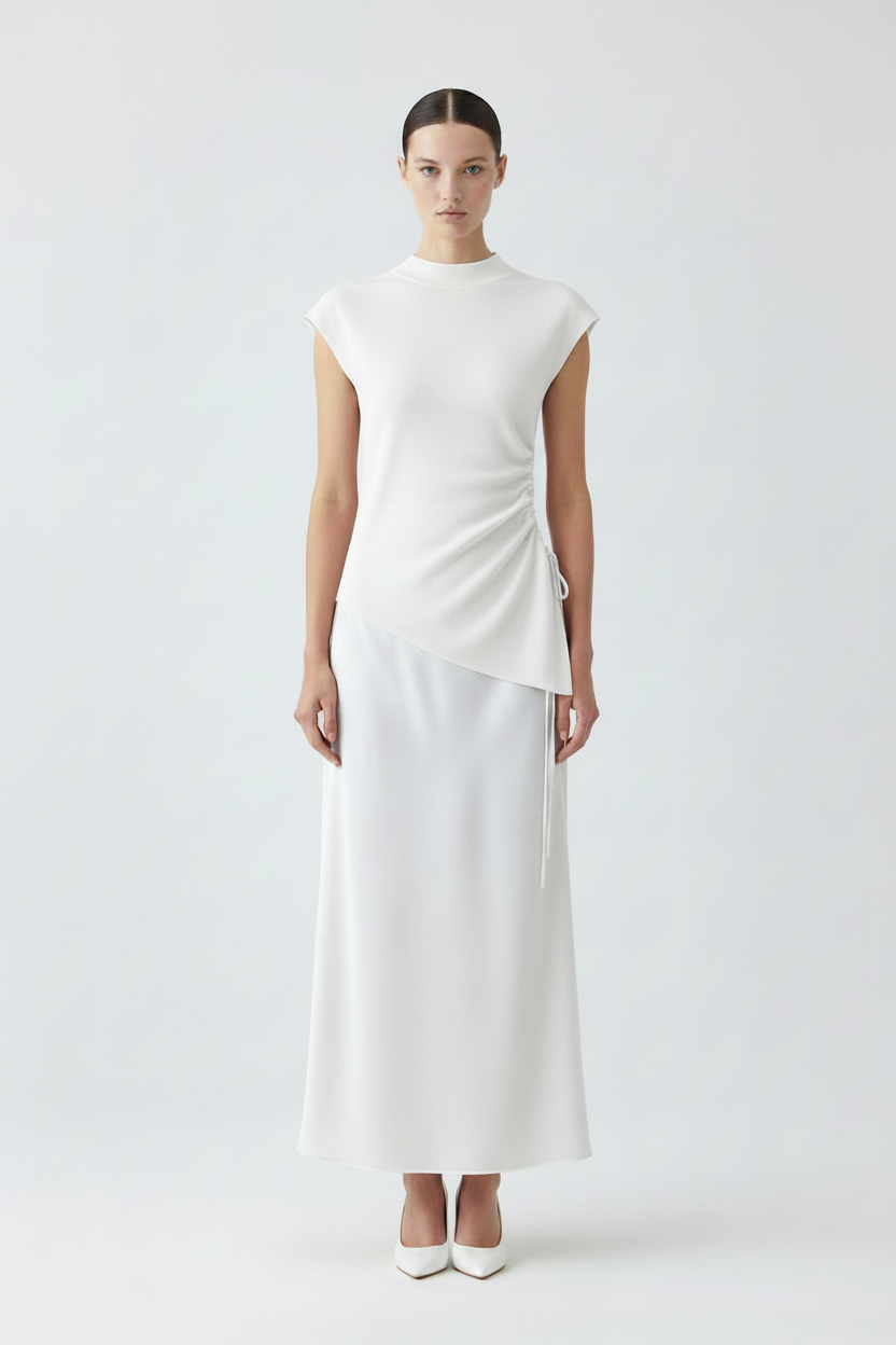 All White Dress with White Heels