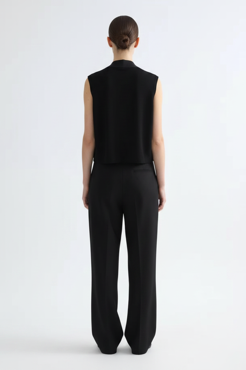 Back view – Black Draped Knit Vest