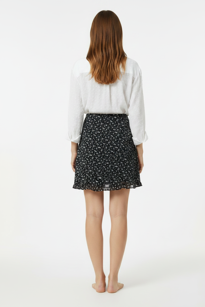 Back View - Black Floral Skirt Set