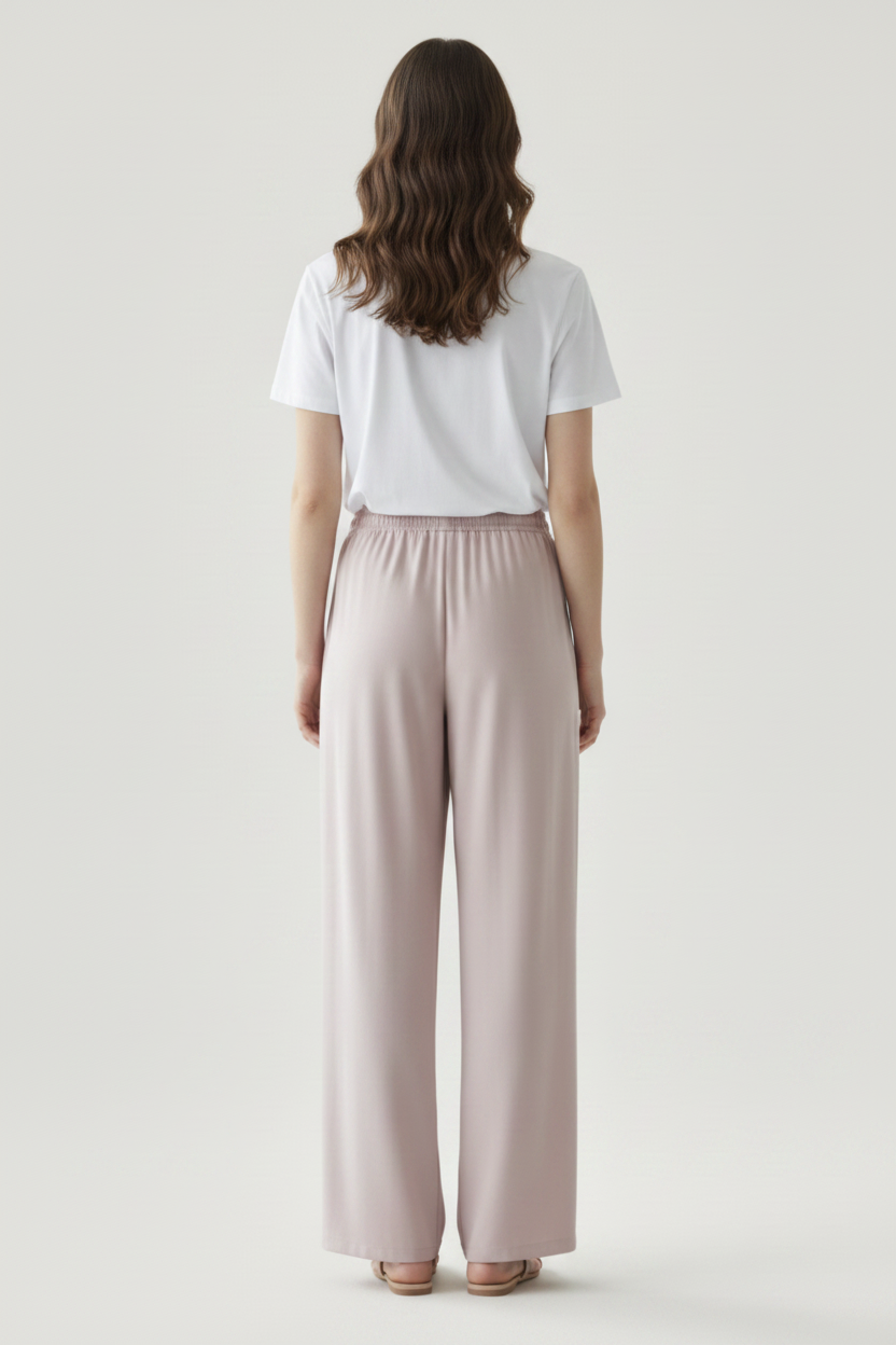 Back view – Blush Pink Wide Leg Trousers