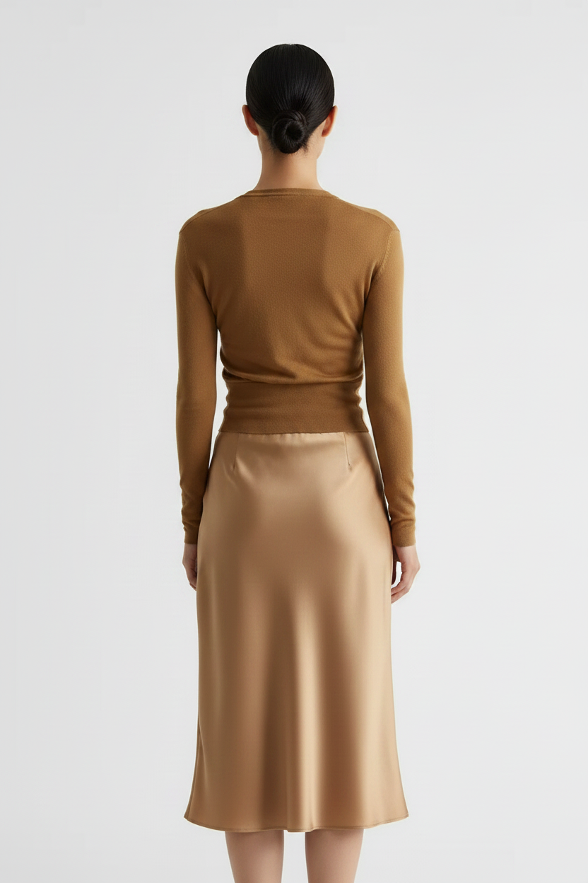 Back view – Camel Wrap Knit Co-ord