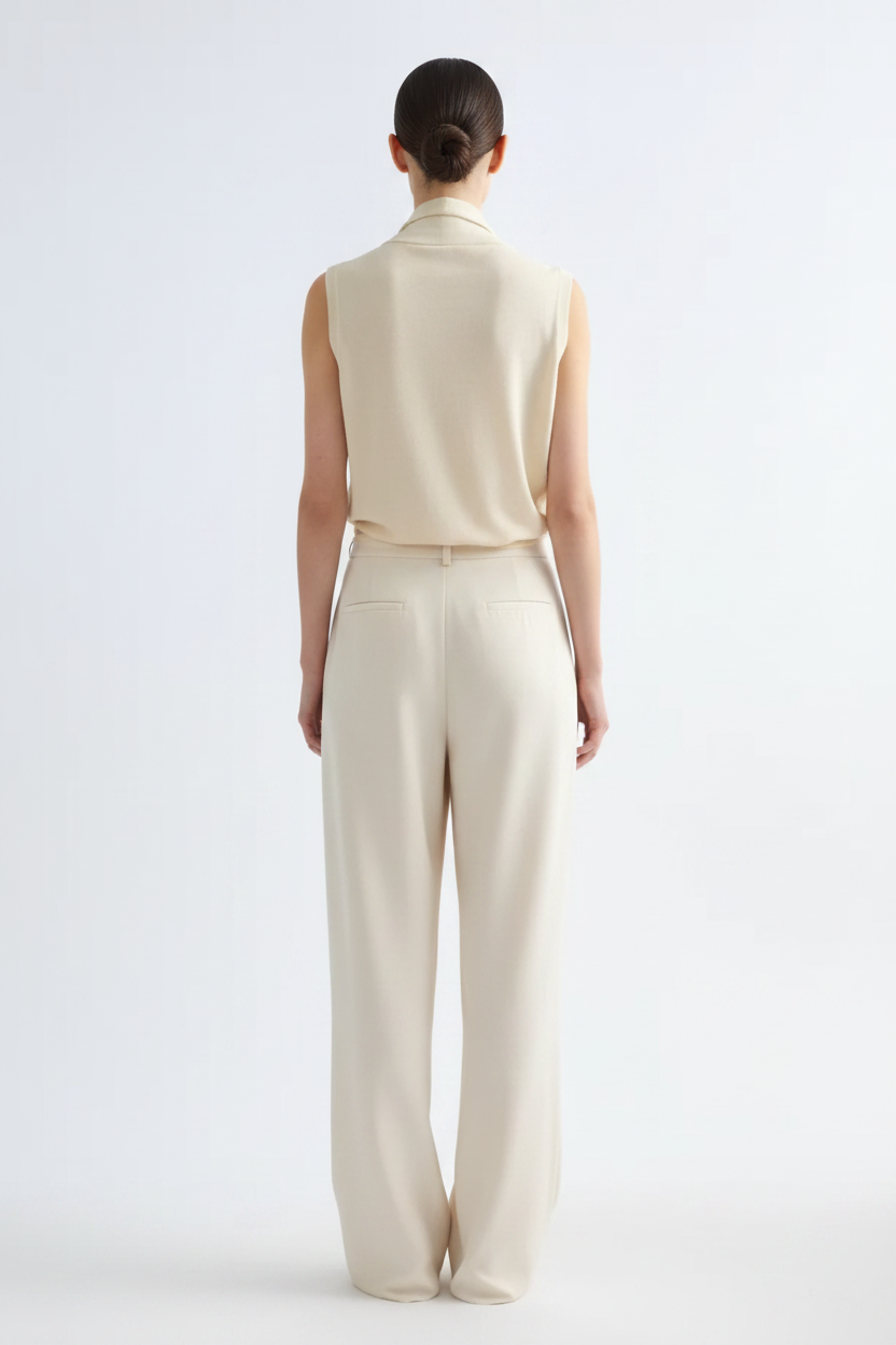 Back view – Cream Draped Knit Vest Clean Neck