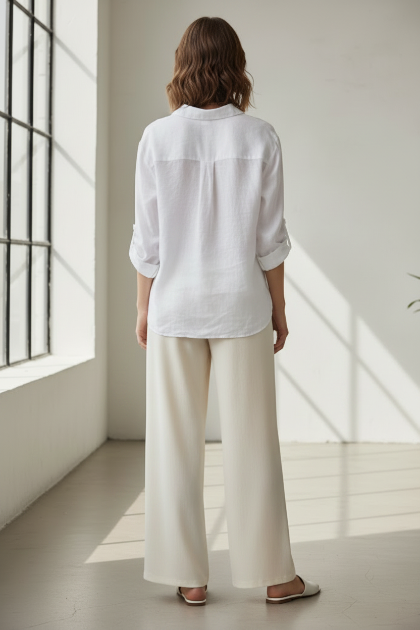 Back view – Cream Off-White Wide Leg Trousers