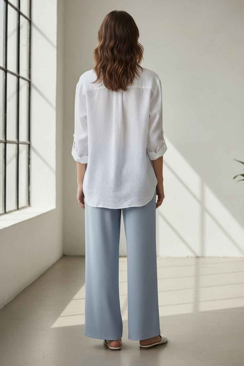 Back view – Dusty Blue Trousers Seamless No Lines