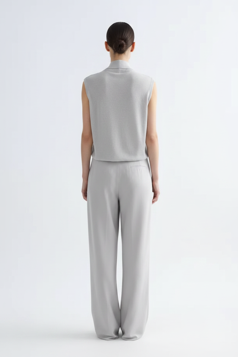 Back view – Grey Draped Knit Vest