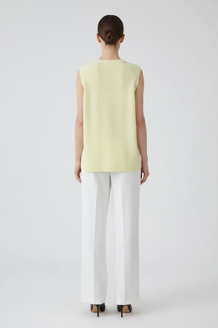Back view – Lemon Yellow Sleeveless Knit Top