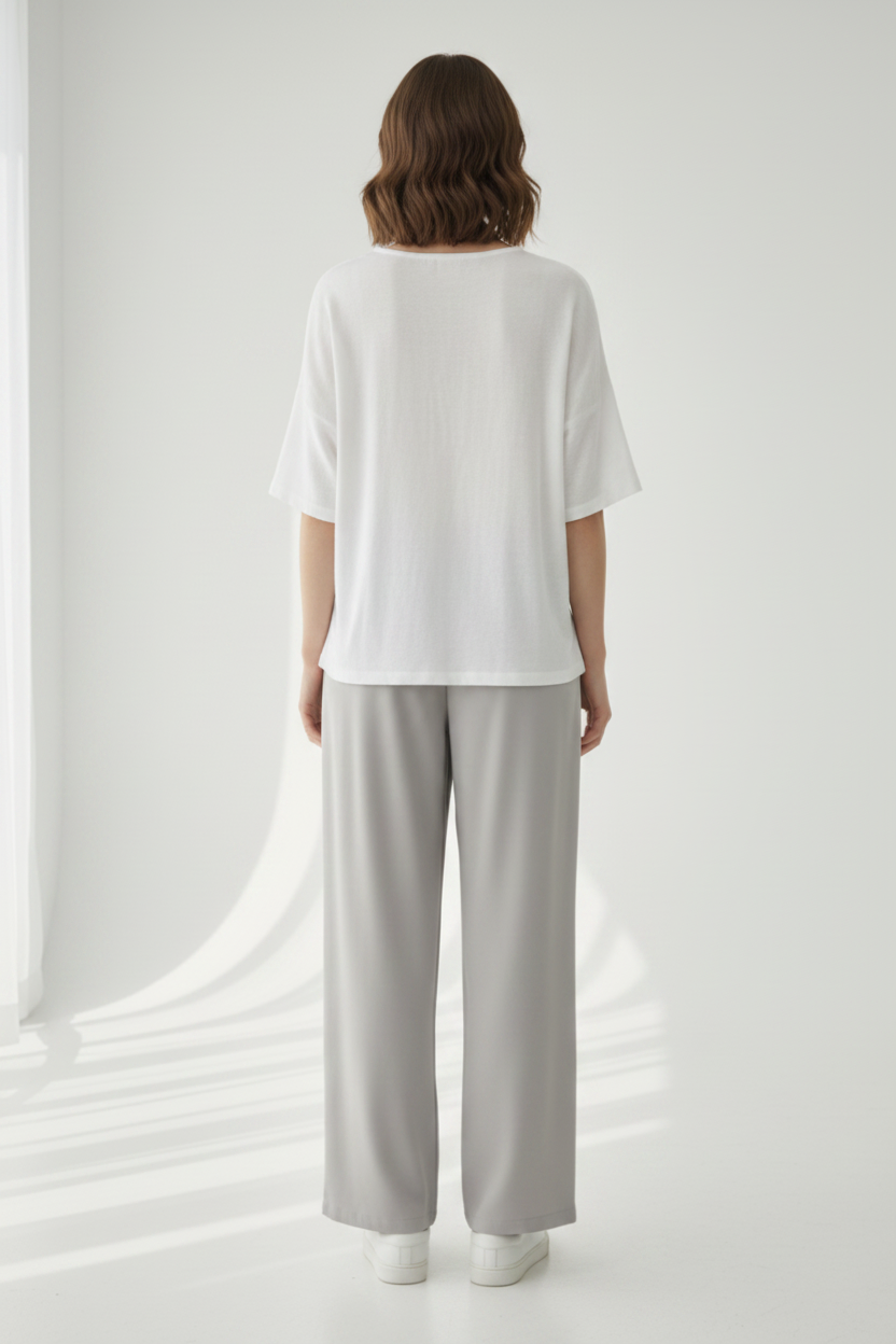 Back view – Light Grey Wide Leg Trousers