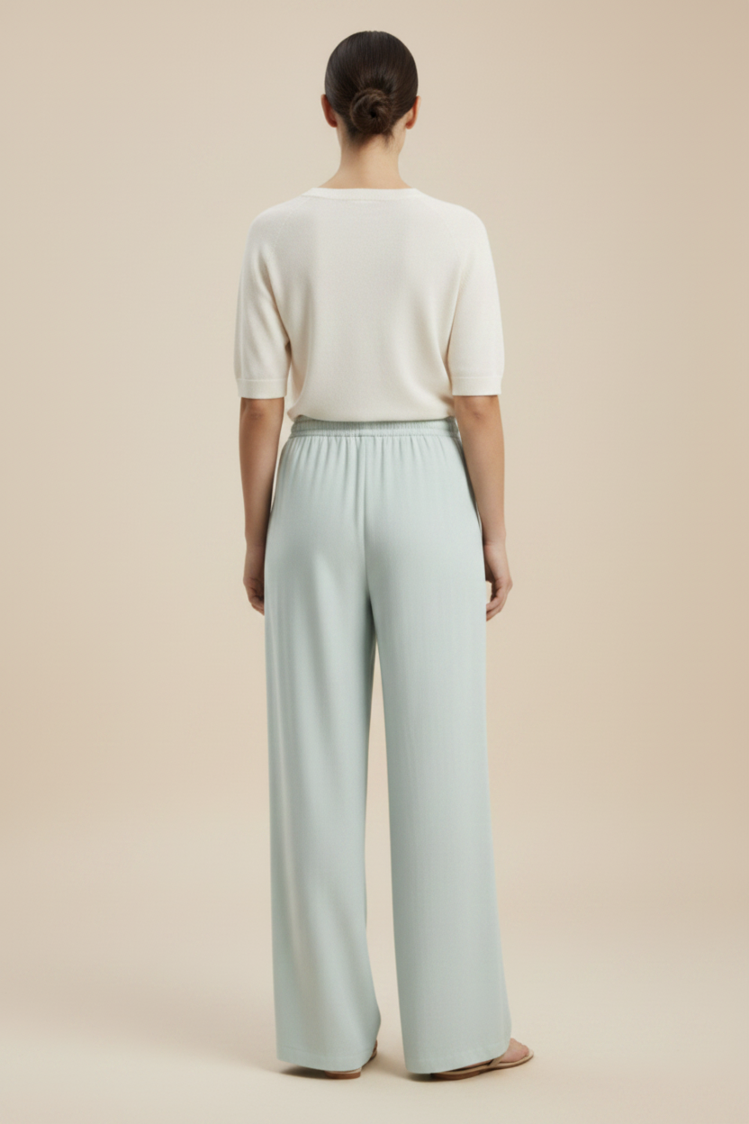 Back view – Pale Mint Wide Leg Trousers