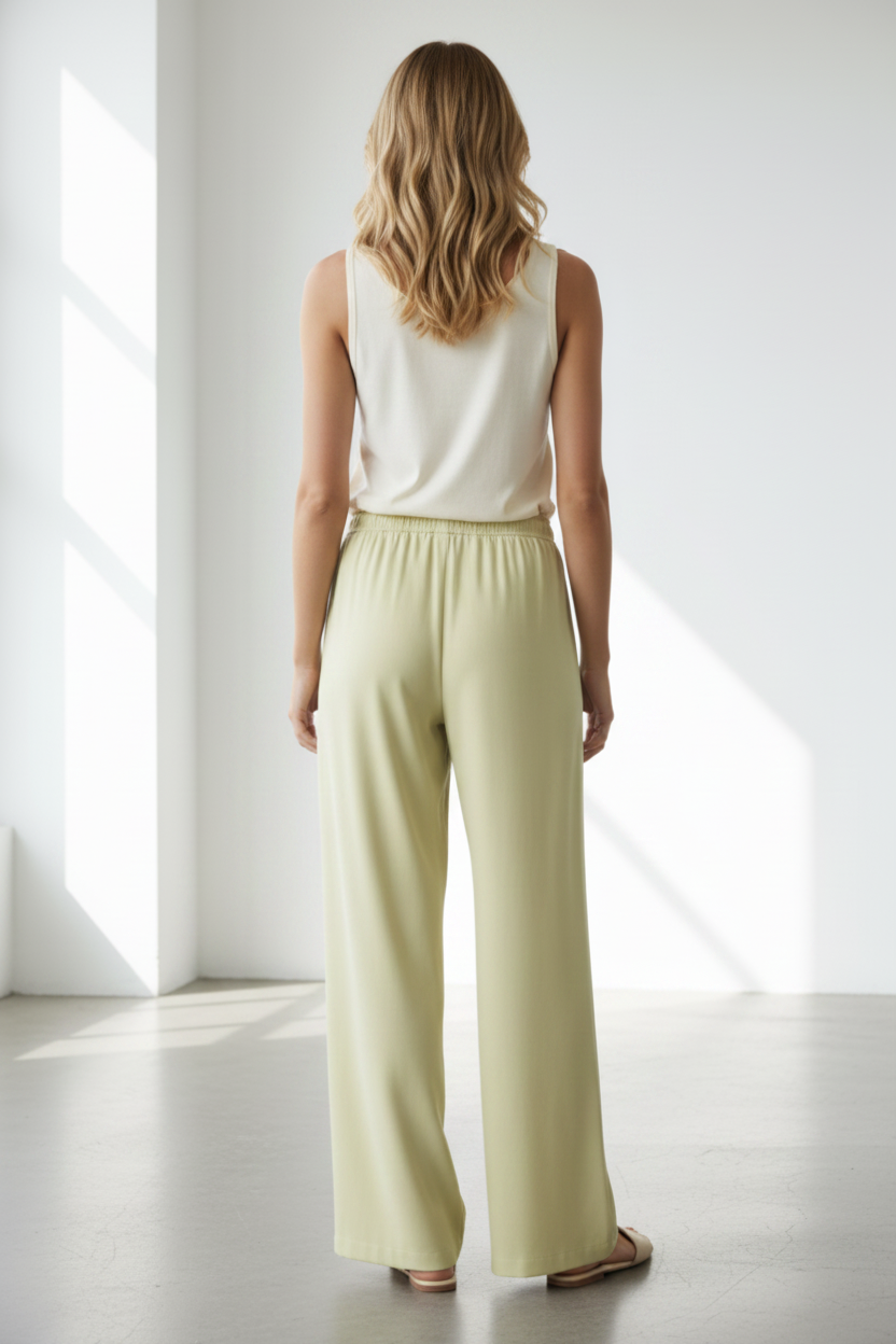 Back view – Sage Green Wide Leg Trousers