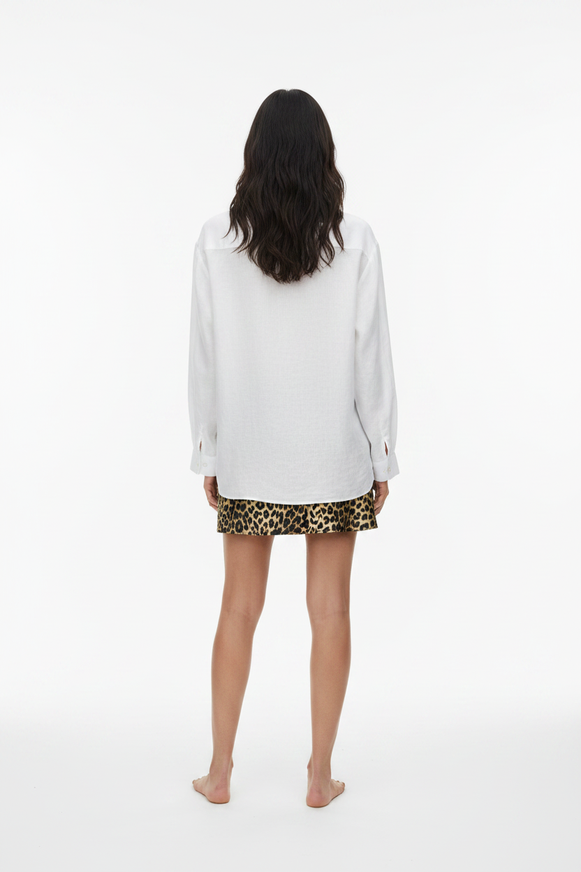 Back View Seamless White Linen Shirt on Model