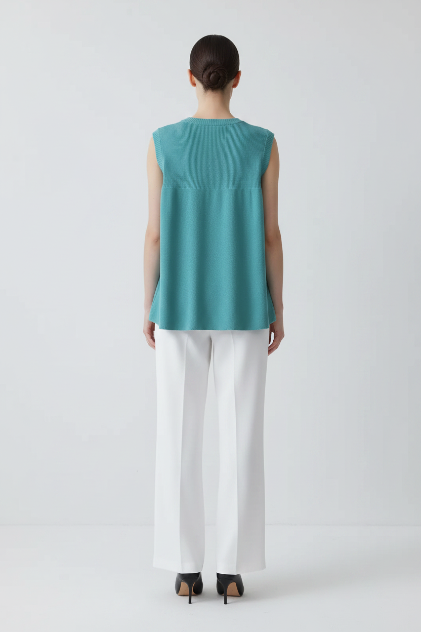 Back view – Teal Aqua Sleeveless Knit Top