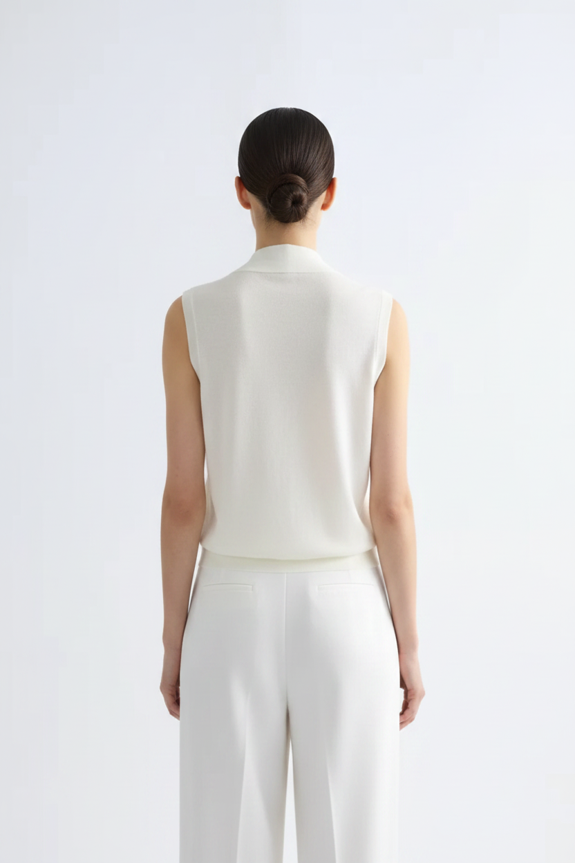 Back view – White Draped Knit Vest