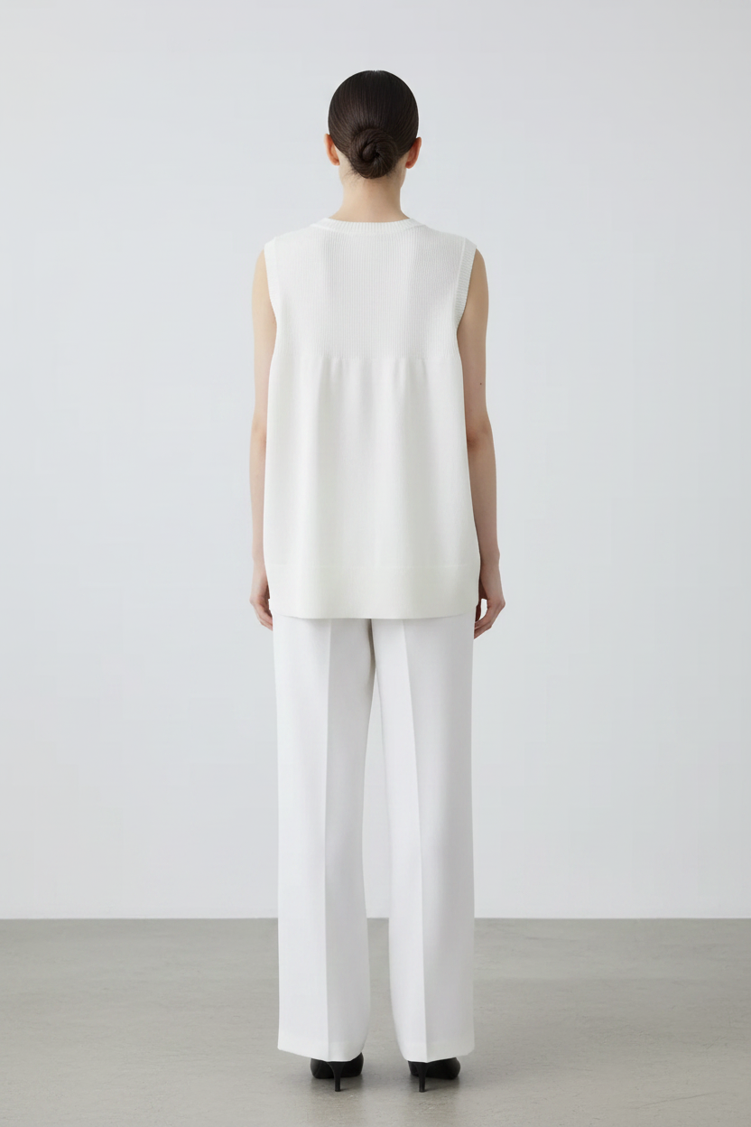 Back view – White Sleeveless Knit Top