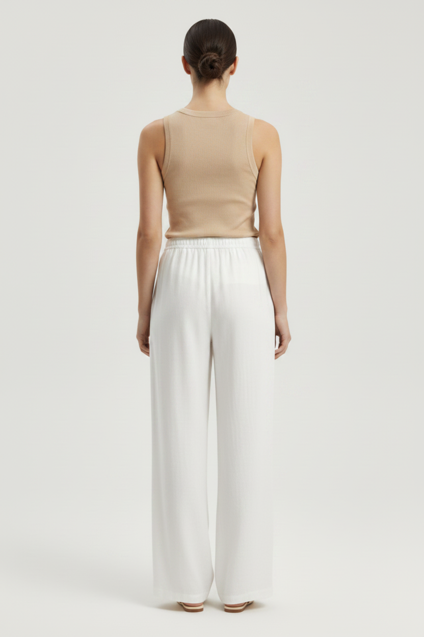 Back view – White Wide Leg Trousers No Lines