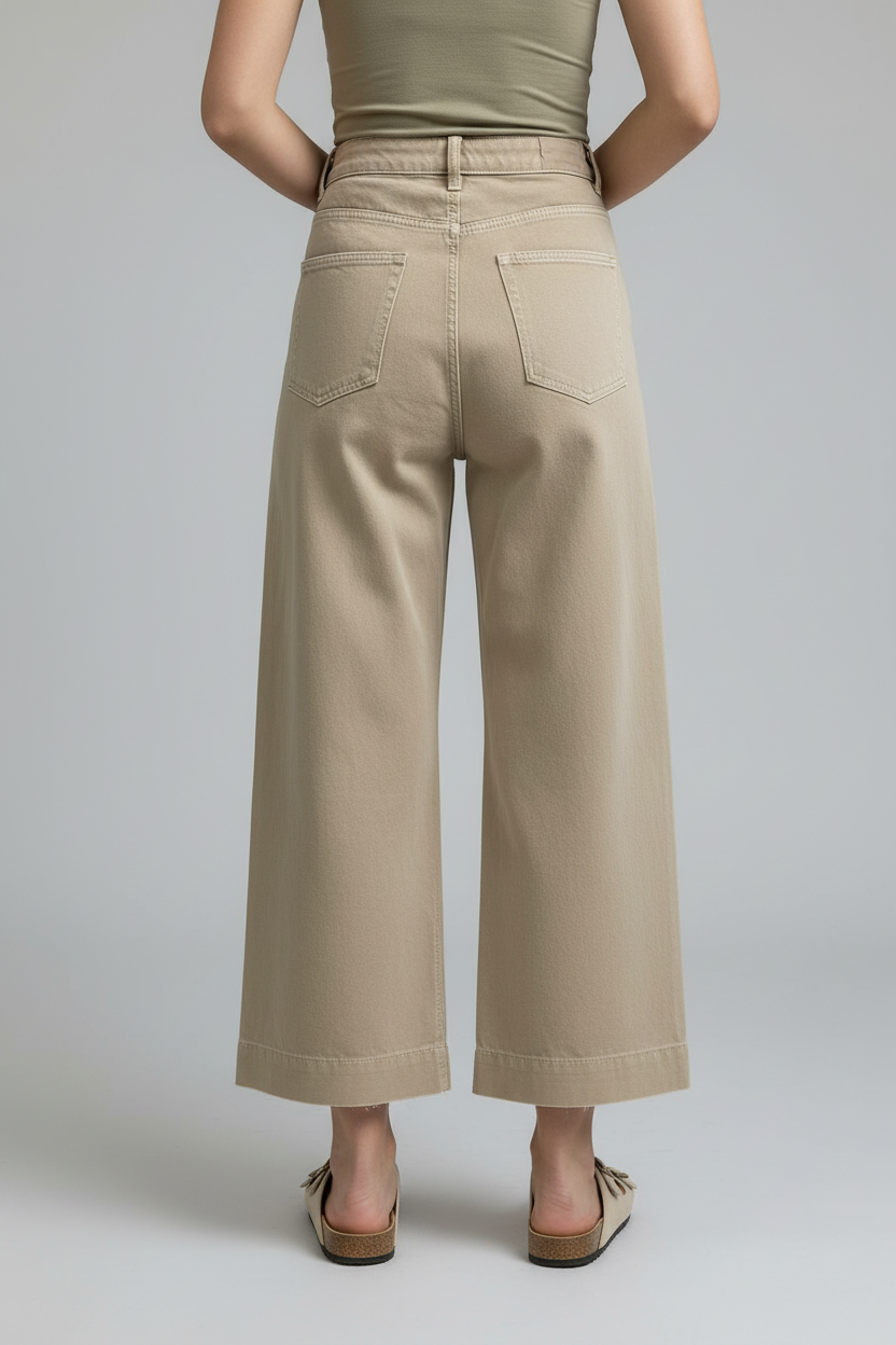 Back View — Wide-Leg Khaki Pants