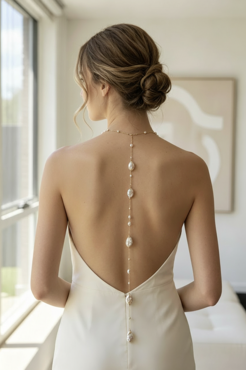 Baroque Pearl Lariat — Strapless Back View