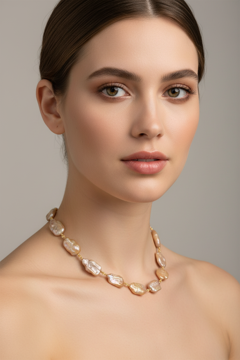 Baroque Pearl Necklace on Model