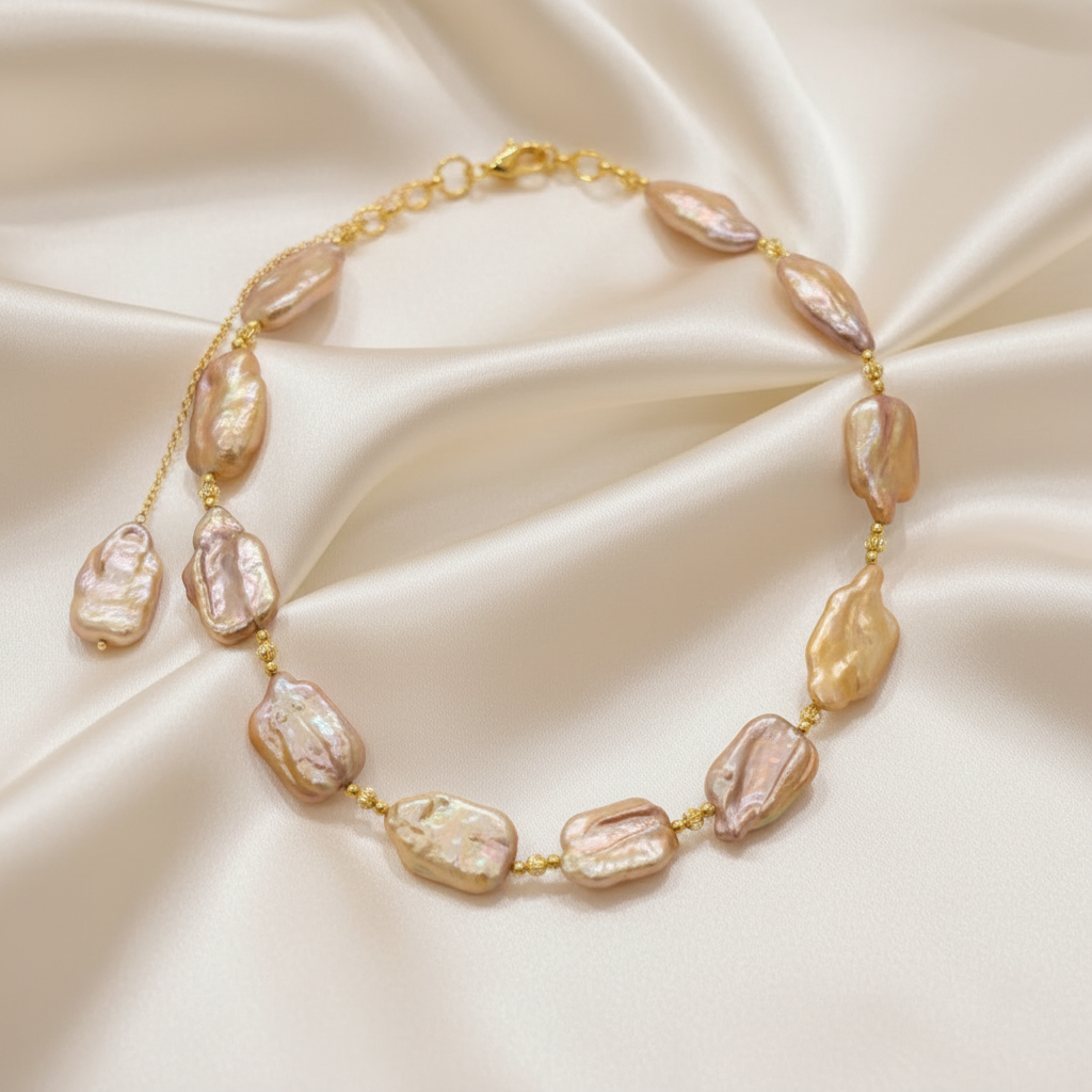 Baroque Pearl Necklace True Colour on Silk