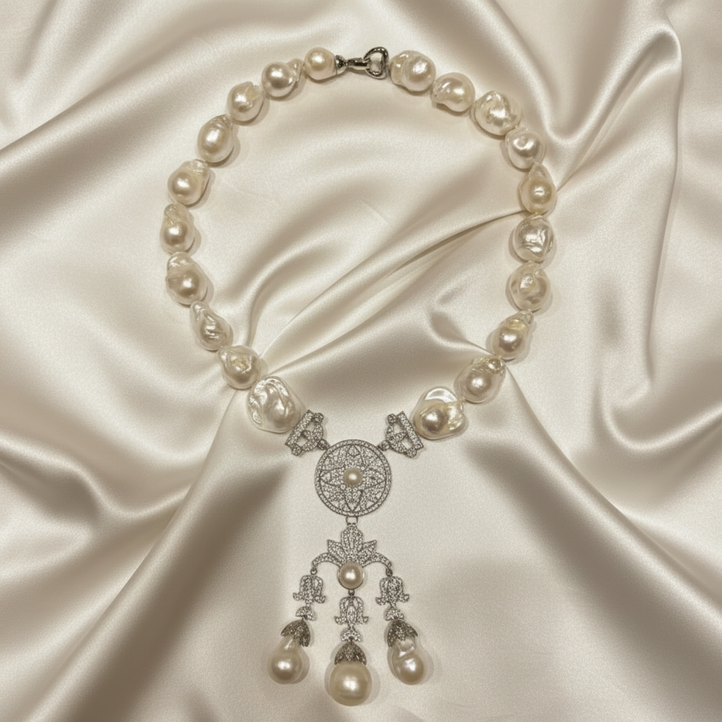 Baroque pearl necklace warm tone matched