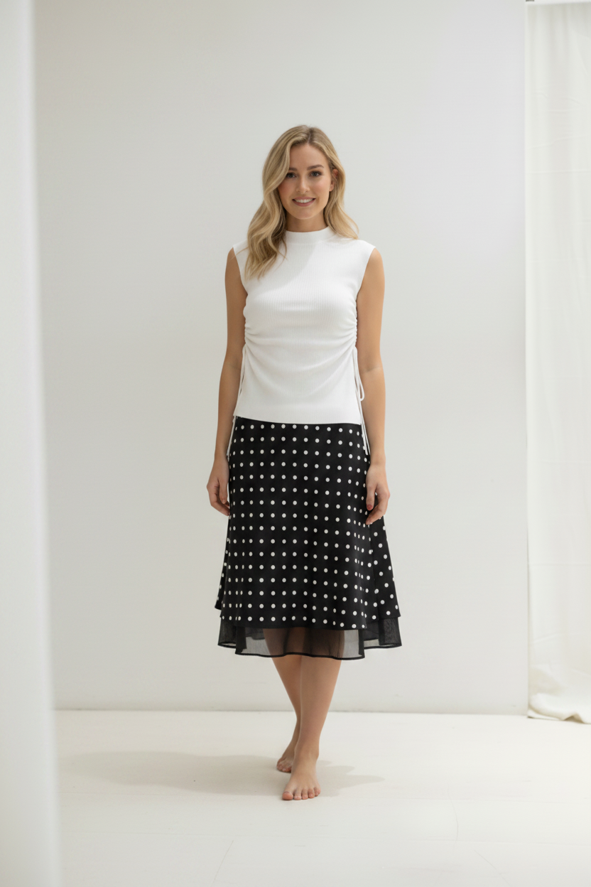 Black Base White Dots Skirt