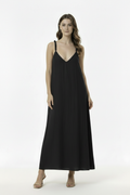 Black Beaded Strap Dress - Mid-Calf