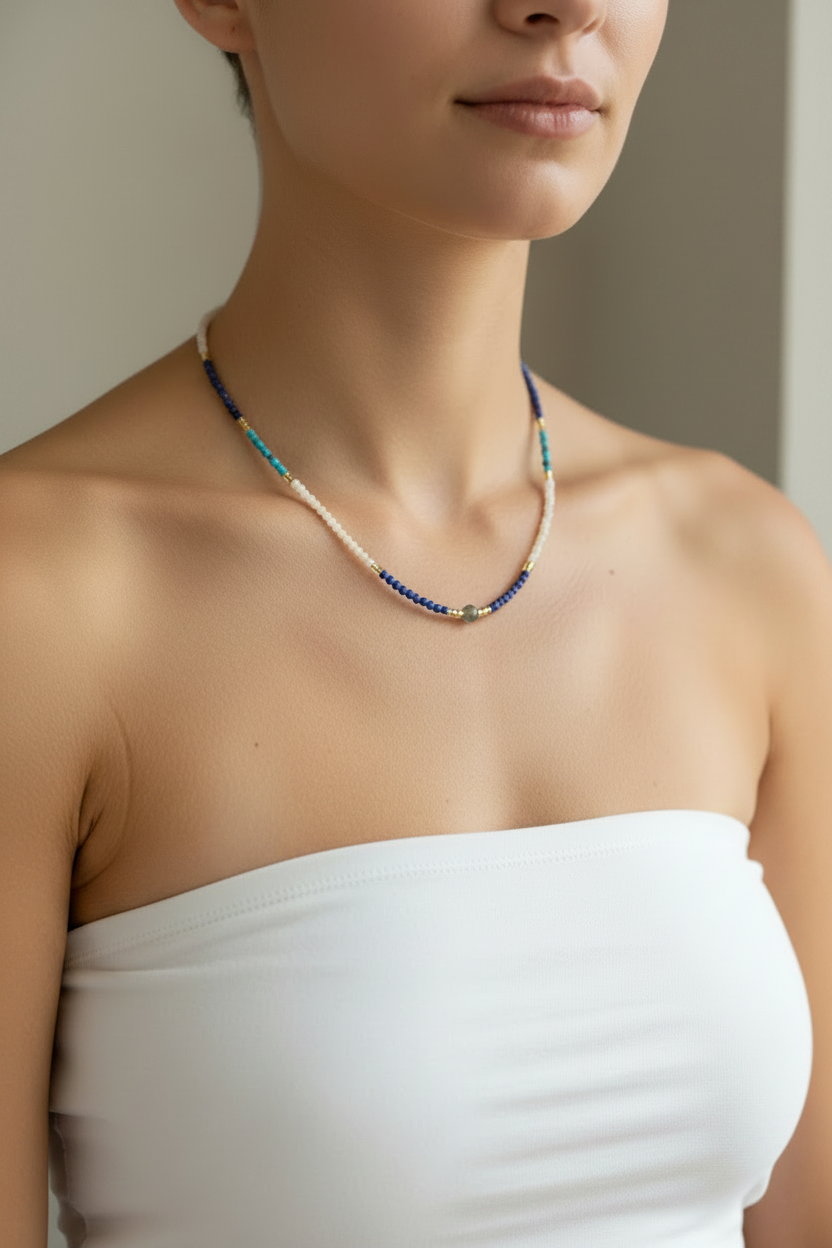 Blue & White Colour-Block Necklace - Single