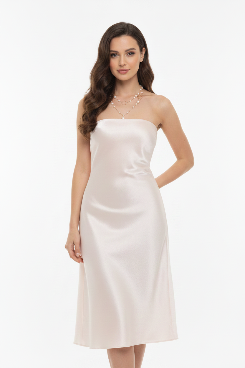 Blush Pink Satin Strapless Dress - Same Model