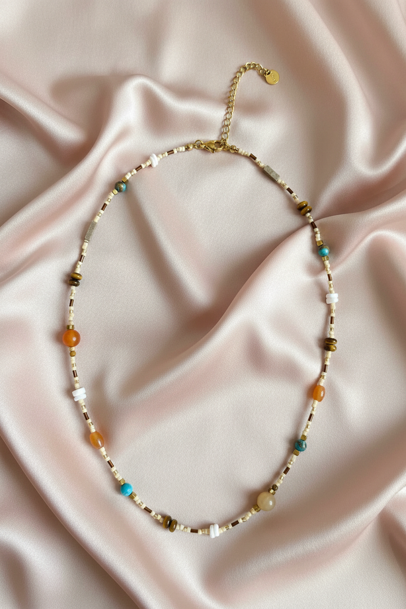 Boho Mixed Stone Necklace - Flat lay
