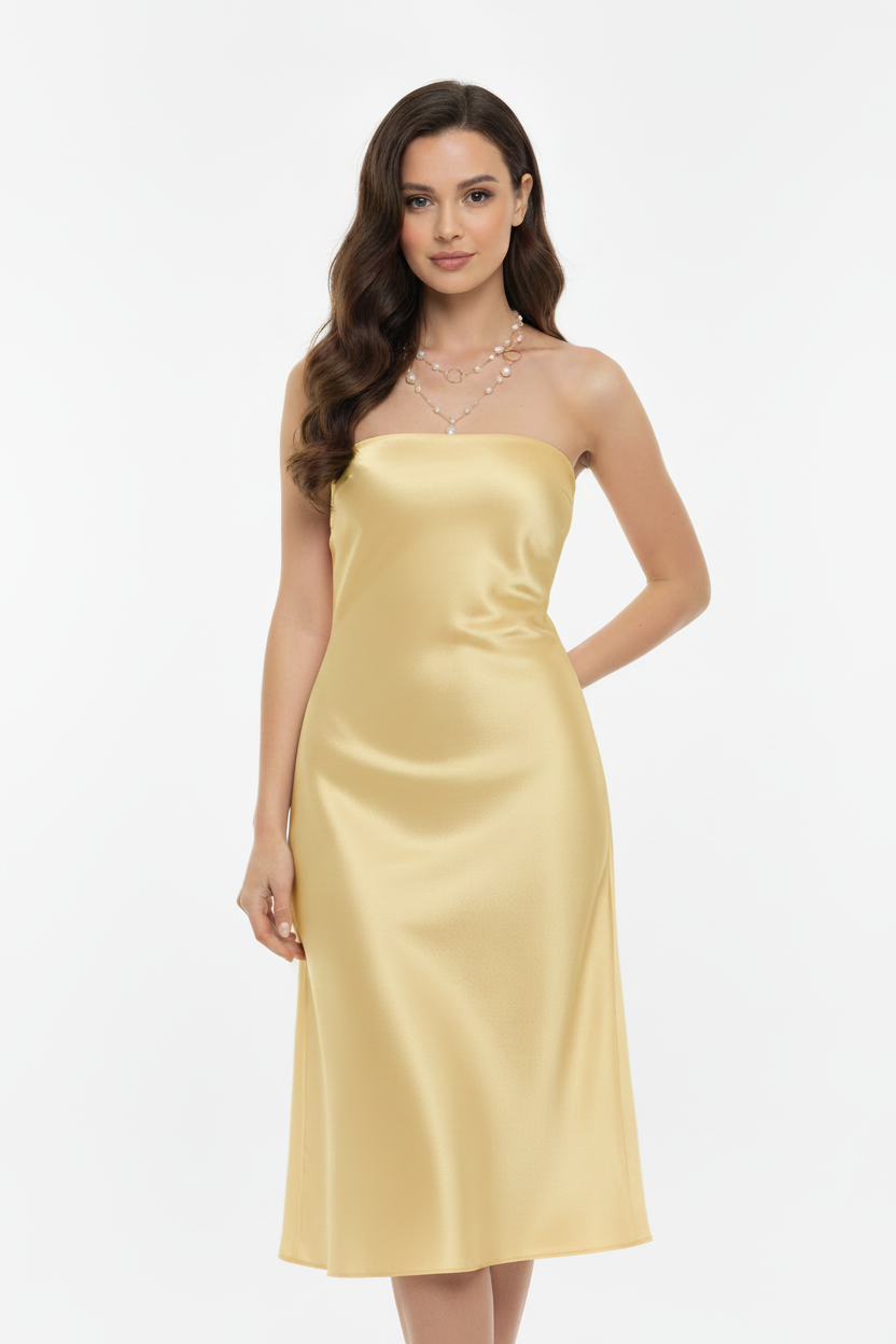 Canary Yellow Satin Strapless Dress